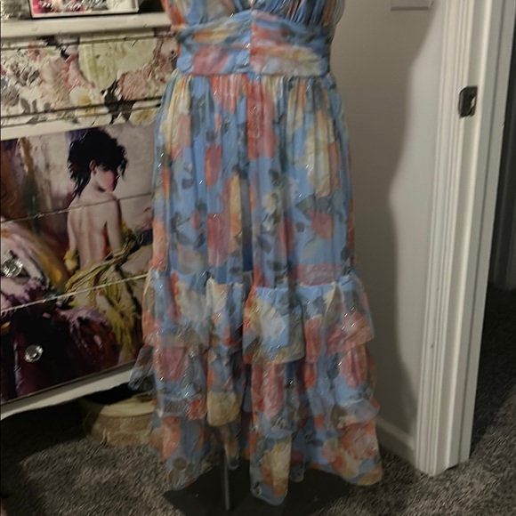 Lulu's Blue and Pink Tiered Maxi Sundress for Weddings - Picture 6 of 14